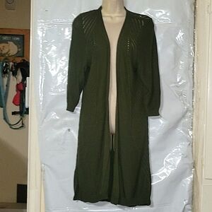 TORRID OLIVE GREEN Duster Cardigan Open Knit Long Sweater Coat Bohemian‎ long 2X